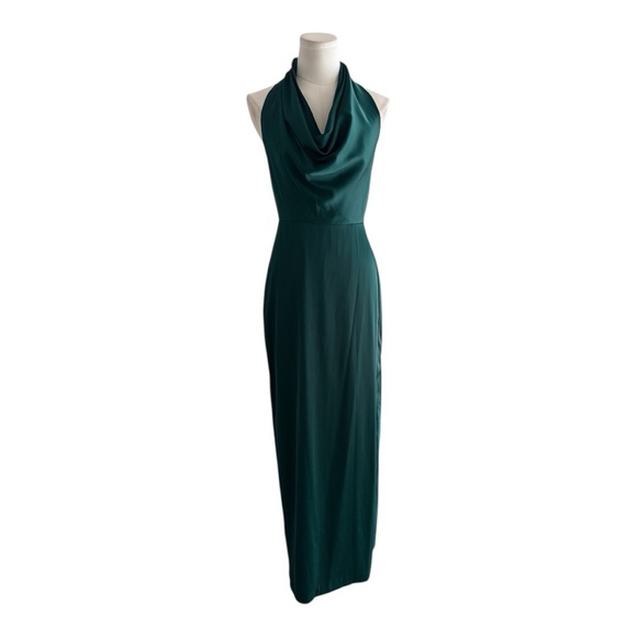 LIV FOSTER Green Cowl Neck Maxi Dress Satin Gown Wedding Formal Party Size 2 - Picture 9 of 14